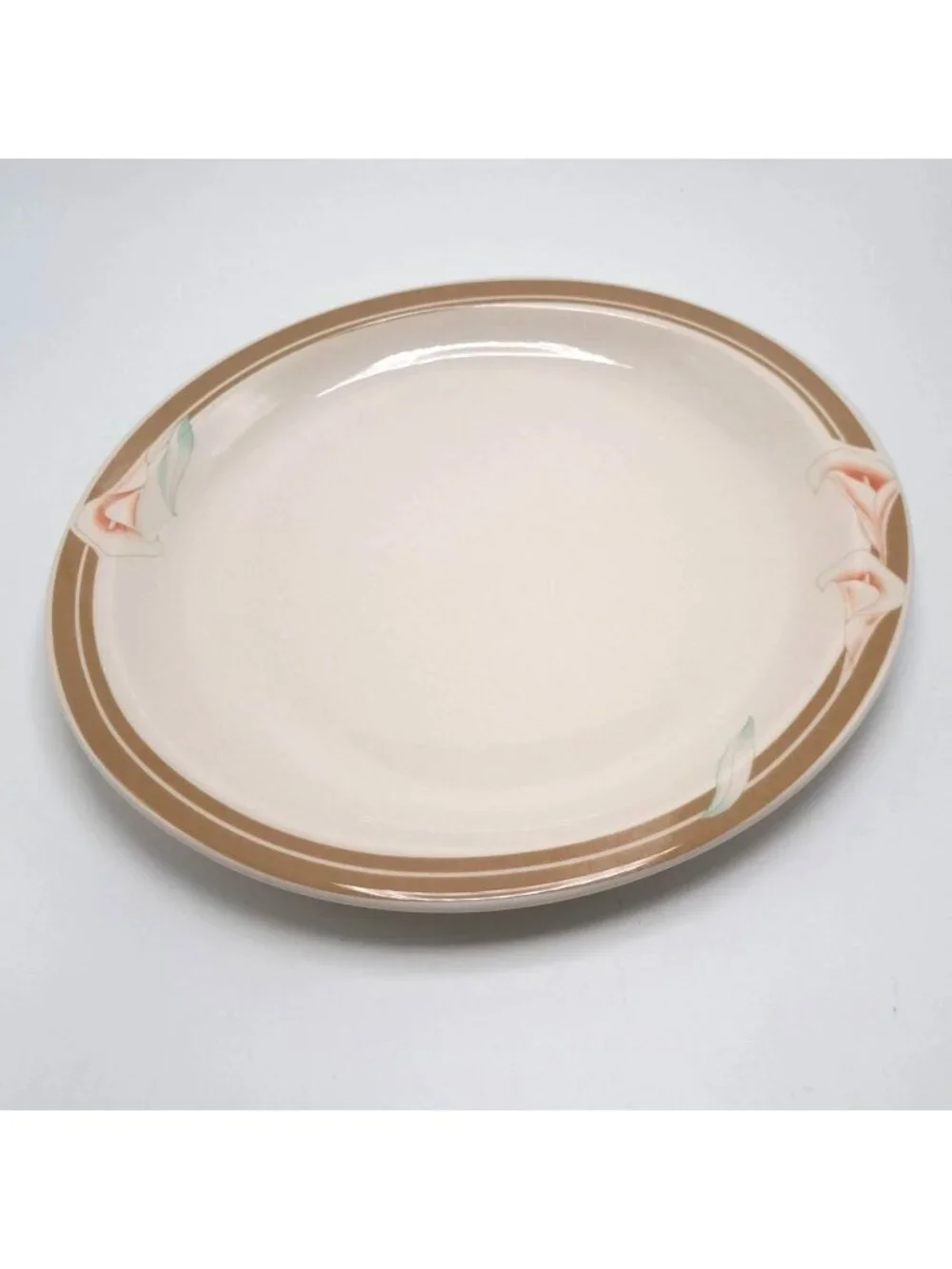 Syracuse China Calla Lily Oval Dinner Plate White Brown Floral Design 14-C
